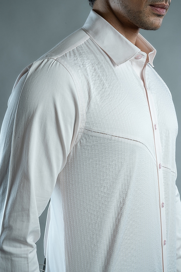 Light Pink Cotton Textured Party Wear Shirt by VAROIN MARWAH at Pernia's Pop Up Shop