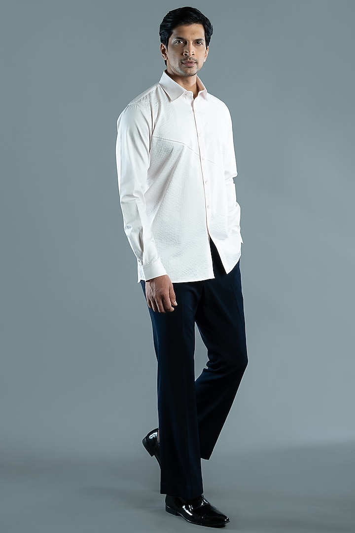 Light Pink Cotton Textured Party Wear Shirt by VAROIN MARWAH at Pernia's Pop Up Shop