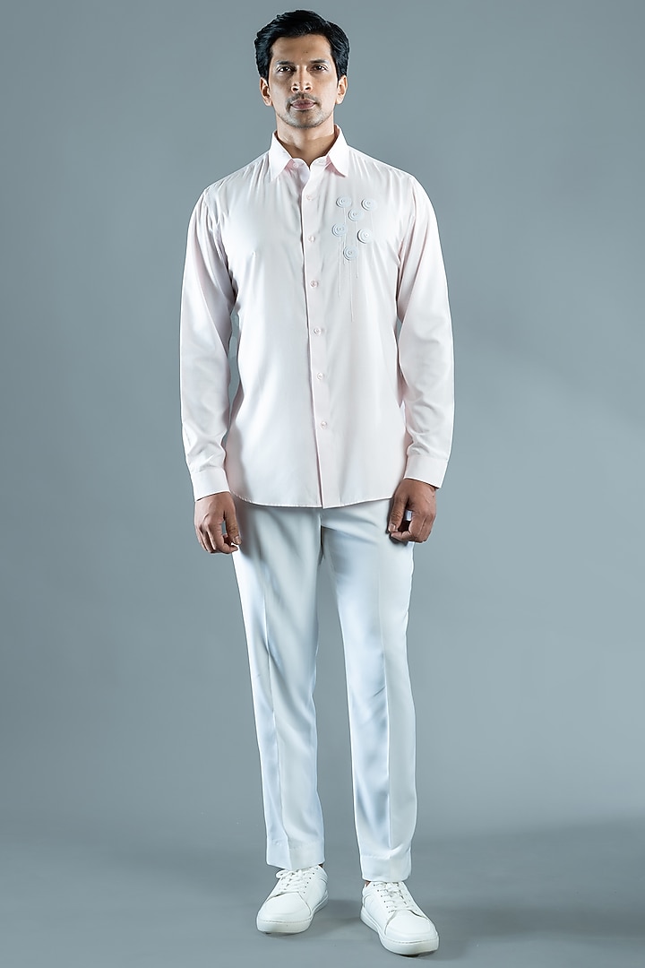 Light Pink Cotton Embroidered Party Wear Shirt by VAROIN MARWAH at Pernia's Pop Up Shop