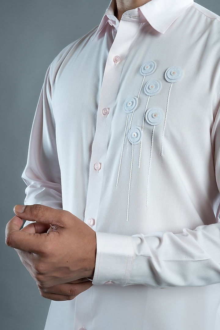 Light Pink Cotton Embroidered Party Wear Shirt by VAROIN MARWAH at Pernia's Pop Up Shop
