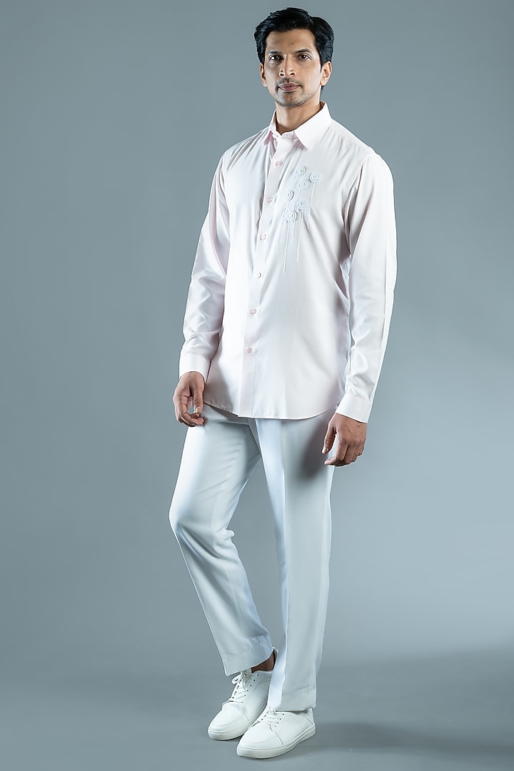 Light Pink Cotton Embroidered Party Wear Shirt by VAROIN MARWAH at Pernia's Pop Up Shop