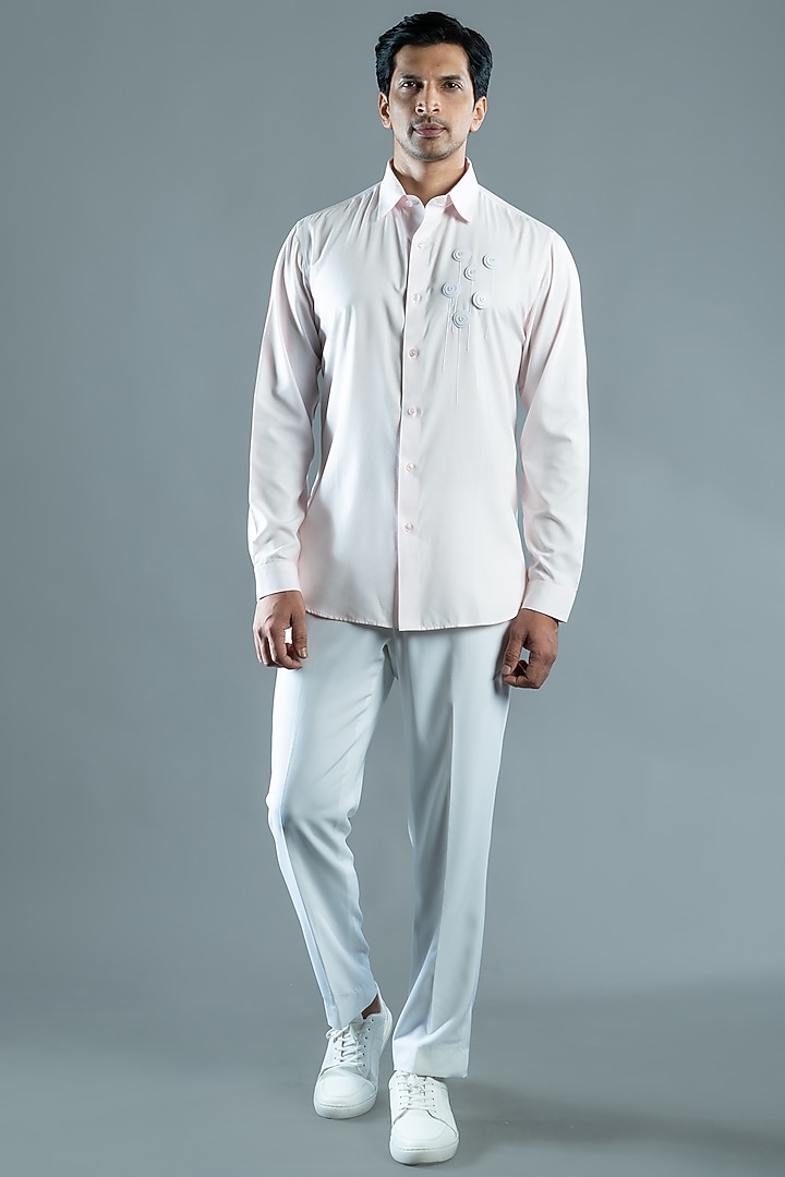 Light Pink Cotton Embroidered Party Wear Shirt by VAROIN MARWAH at Pernia's Pop Up Shop