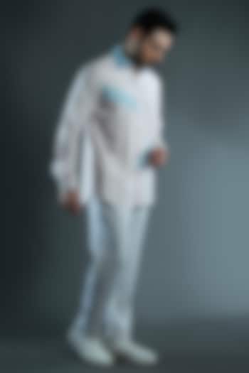 Pink & Blue Cotton Party Wear Shirt by VAROIN MARWAH at Pernia's Pop Up Shop