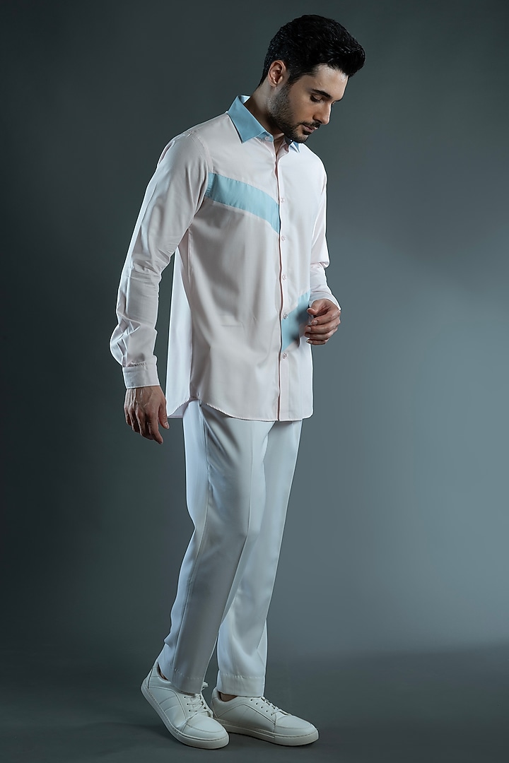 Pink & Blue Cotton Party Wear Shirt by VAROIN MARWAH at Pernia's Pop Up Shop