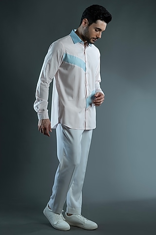 Pink & Blue Cotton Shirt by VAROIN MARWAH