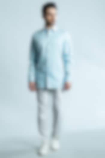 Light Blue Cotton Party Wear Shirt by VAROIN MARWAH at Pernia's Pop Up Shop