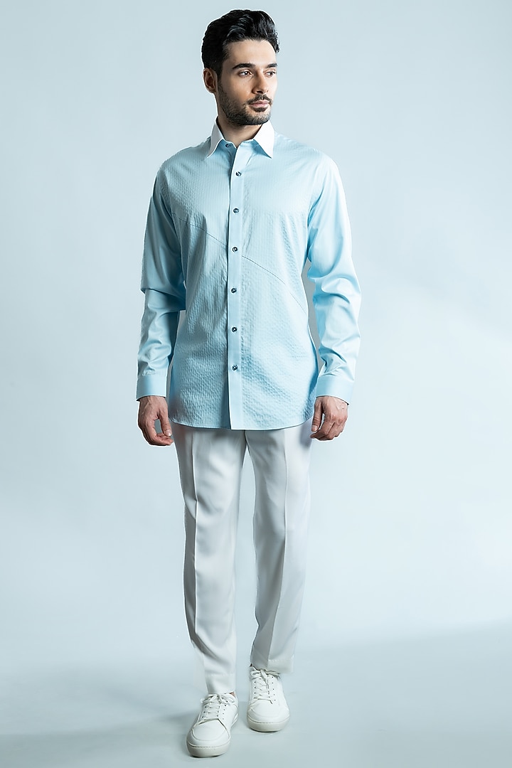 Light Blue Cotton Party Wear Shirt by VAROIN MARWAH at Pernia's Pop Up Shop