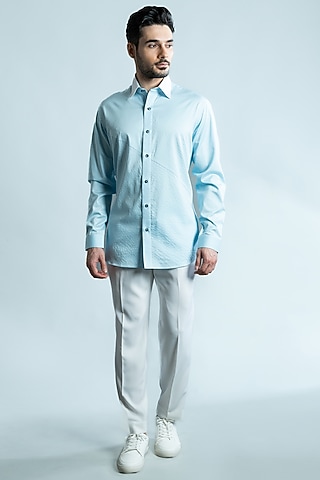 Light Blue Cotton Shirt by VAROIN MARWAH