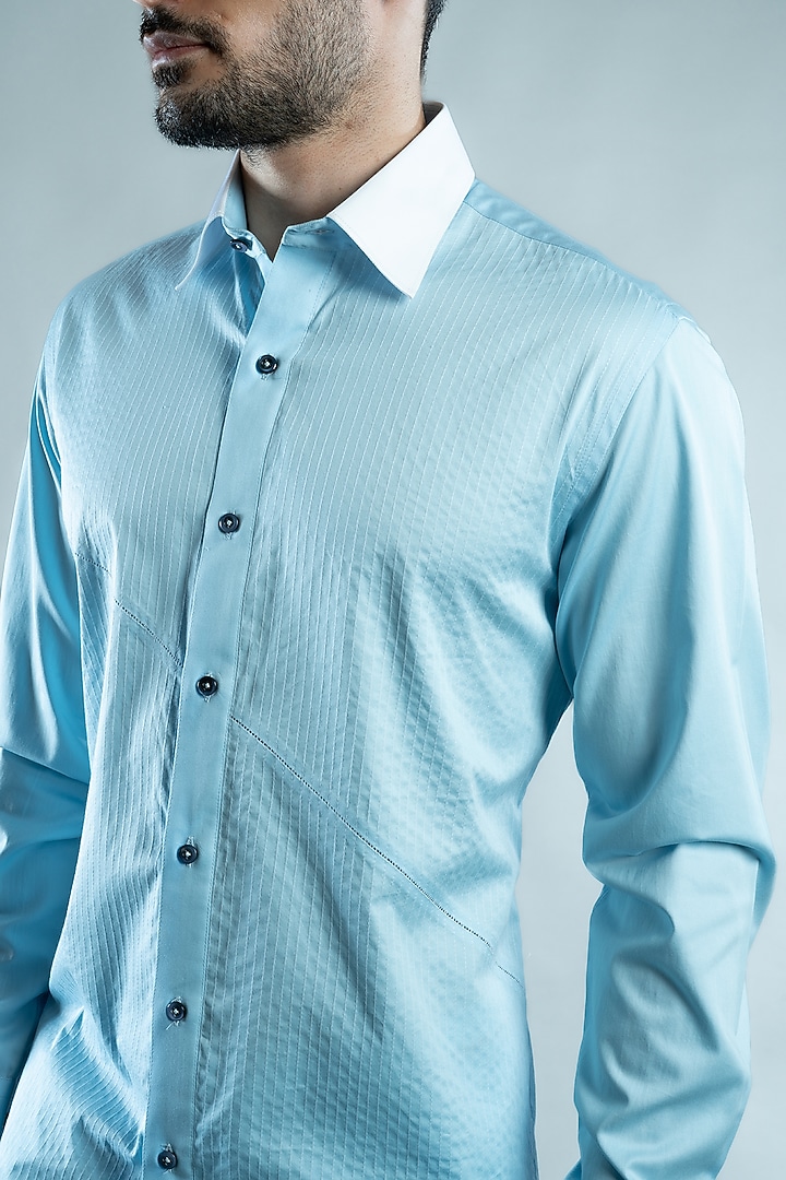 Light Blue Cotton Party Wear Shirt by VAROIN MARWAH at Pernia's Pop Up Shop