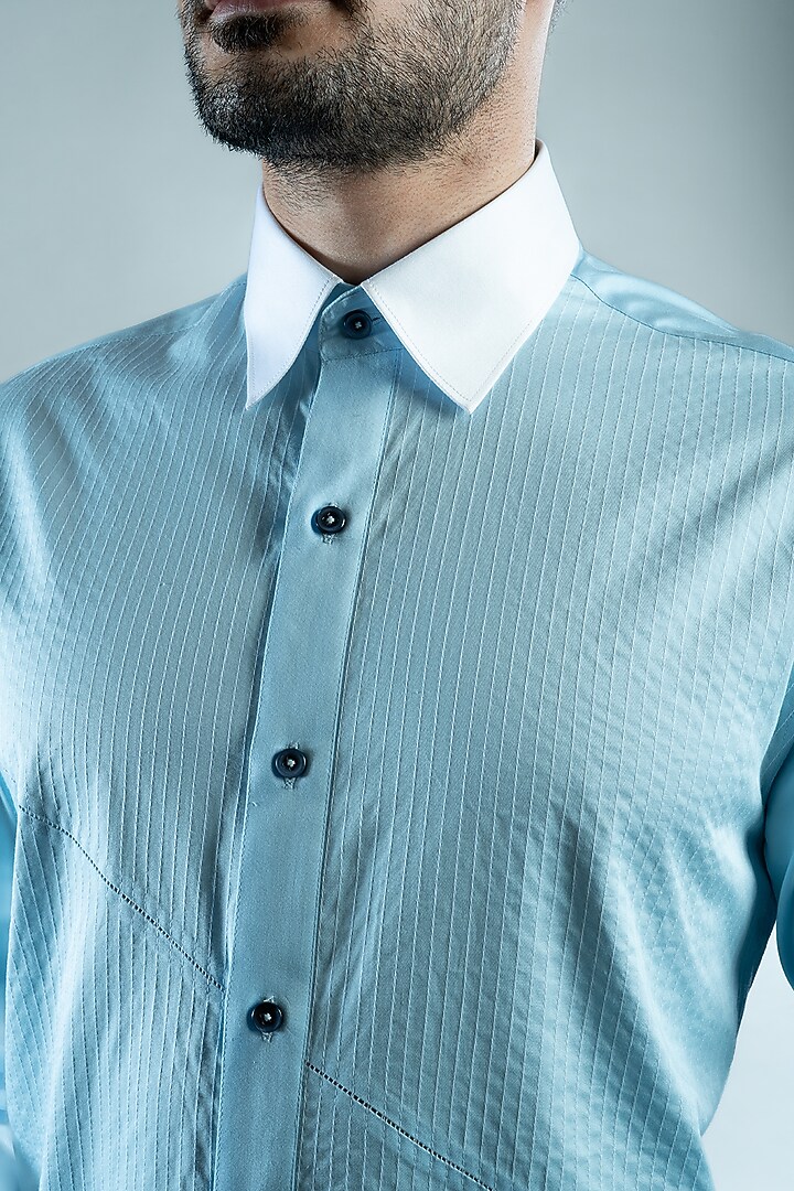 Light Blue Cotton Party Wear Shirt by VAROIN MARWAH at Pernia's Pop Up Shop