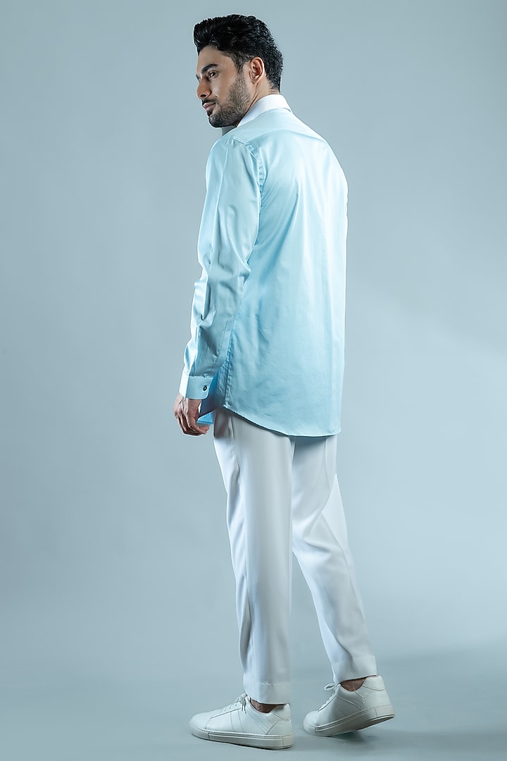 Light Blue Cotton Party Wear Shirt by VAROIN MARWAH at Pernia's Pop Up Shop