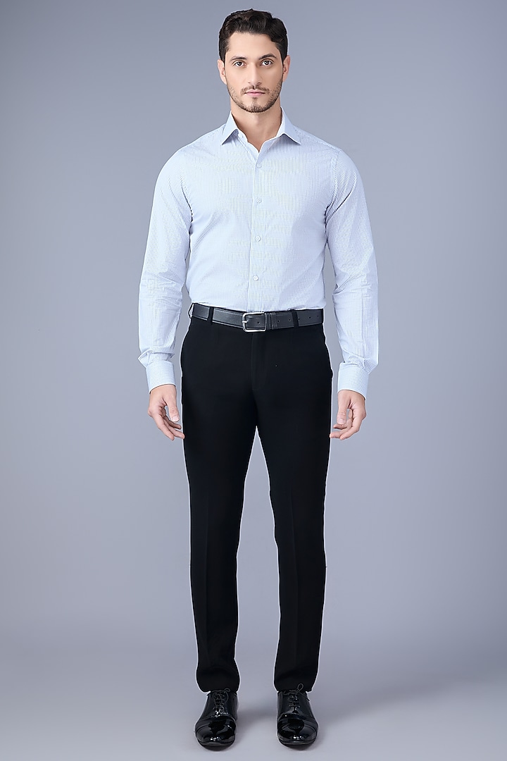 Light Blue Cotton Party Wear Shirt by VAROIN MARWAH at Pernia's Pop Up Shop