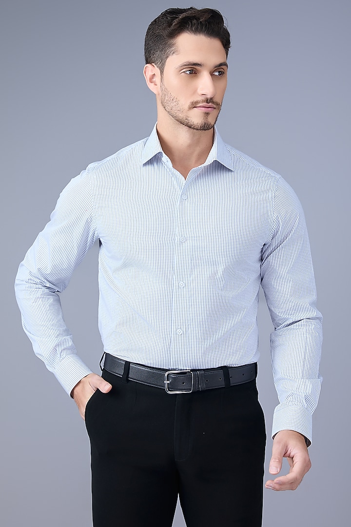 Light Blue Cotton Party Wear Shirt by VAROIN MARWAH at Pernia's Pop Up Shop