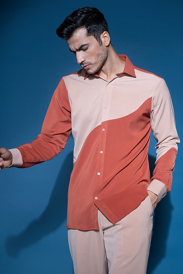 Rust Crepe Party Wear Shirt by VAROIN MARWAH at Pernia's Pop Up Shop