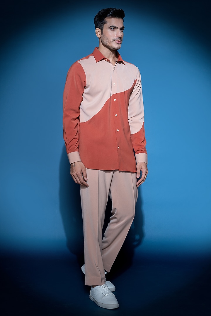 Rust Crepe Party Wear Shirt by VAROIN MARWAH at Pernia's Pop Up Shop