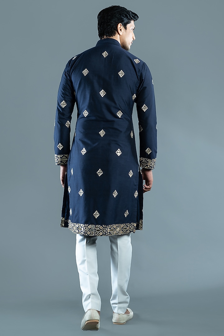 Blue Silk Kurta Set by VAROIN MARWAH at Pernia's Pop Up Shop