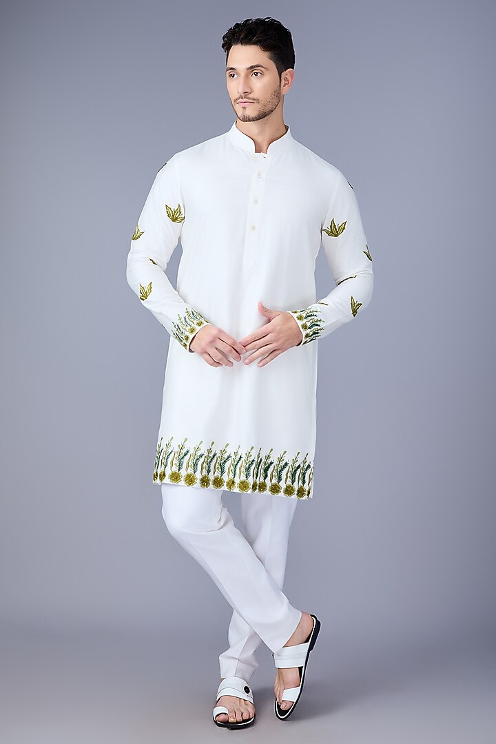 White Silk Bundi Jacket Set by VAROIN MARWAH at Pernia's Pop Up Shop