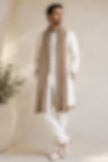 White Silk Groom Sherwani Set by VAROIN MARWAH at Pernia's Pop Up Shop