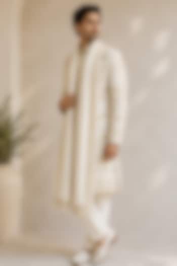 Ivory Silk Groom Sherwani Set by VAROIN MARWAH at Pernia's Pop Up Shop