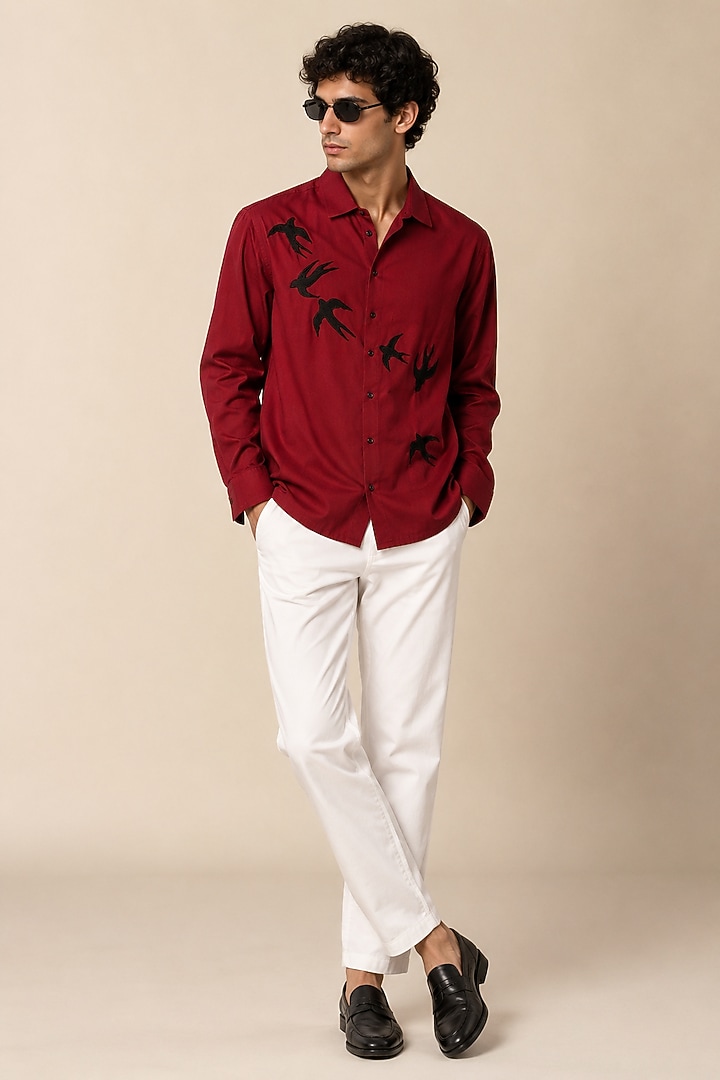Maroon Cotton Satin Party Wear Shirt by VAROIN MARWAH at Pernia's Pop Up Shop