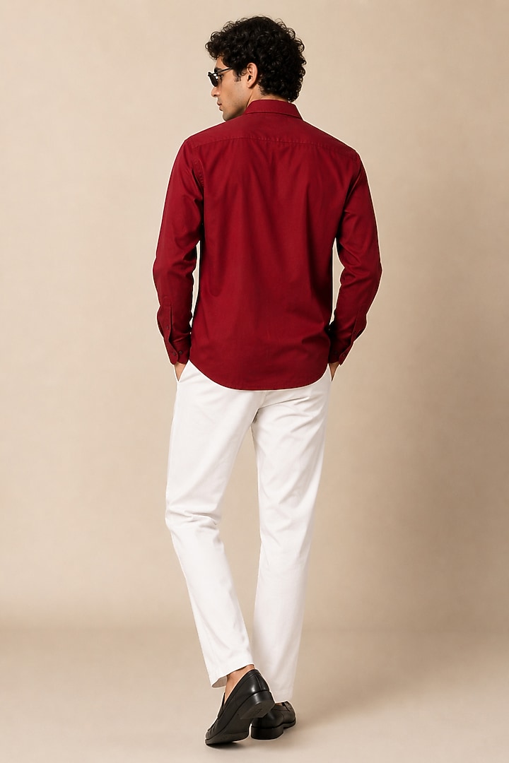 Maroon Cotton Satin Party Wear Shirt by VAROIN MARWAH at Pernia's Pop Up Shop