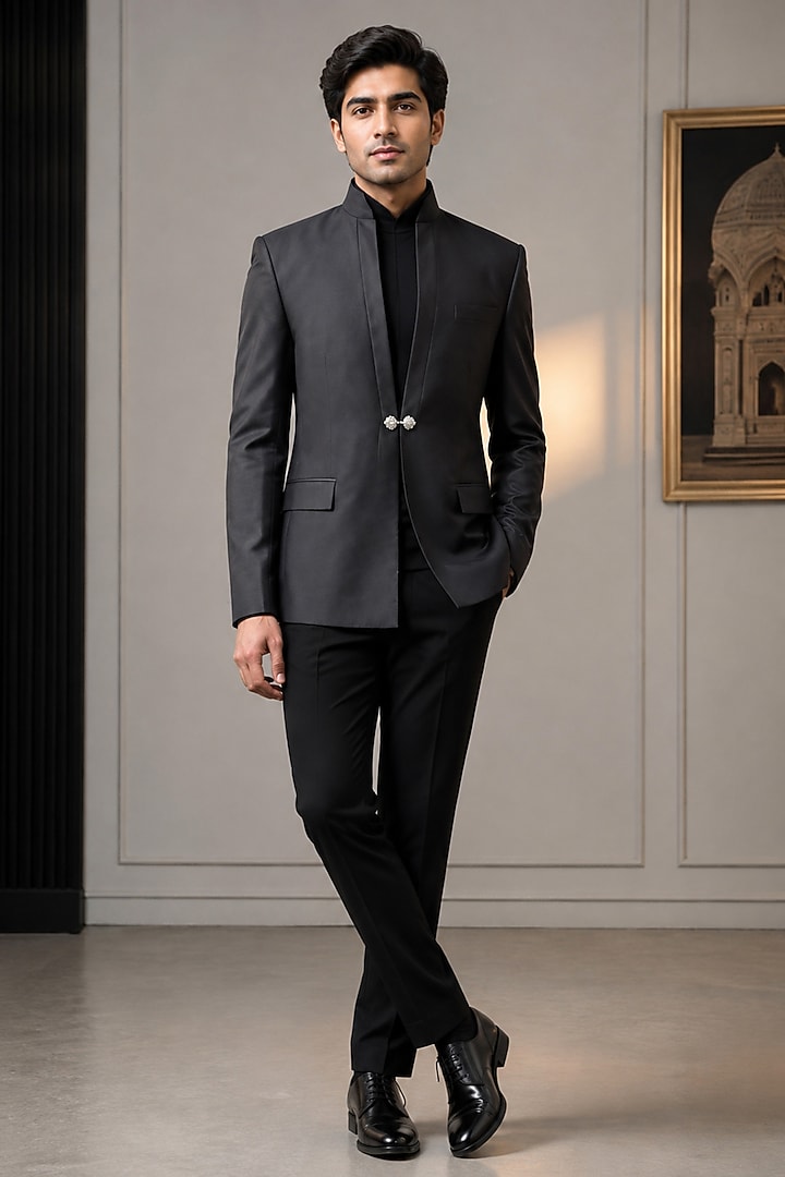 Black Suiting Jacket by VAROIN MARWAH at Pernia's Pop Up Shop