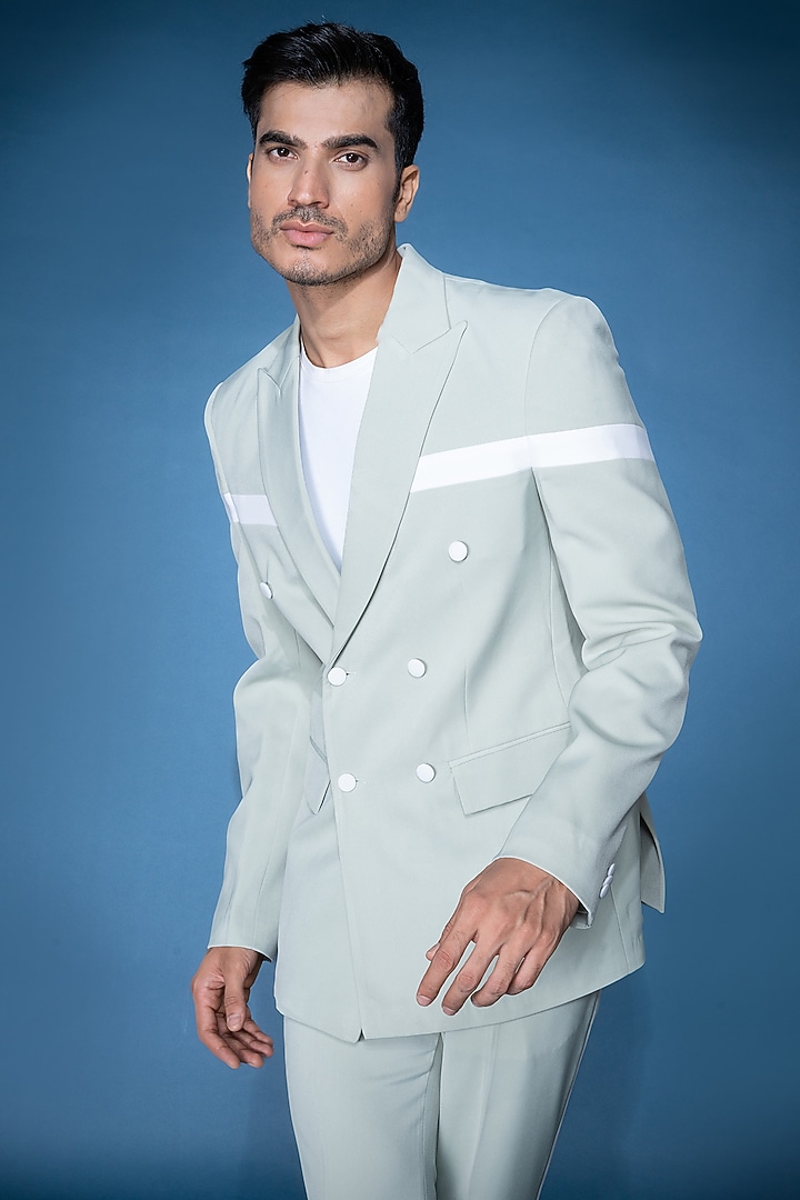 Green Crepe Blazer Set by VAROIN MARWAH at Pernia's Pop Up Shop