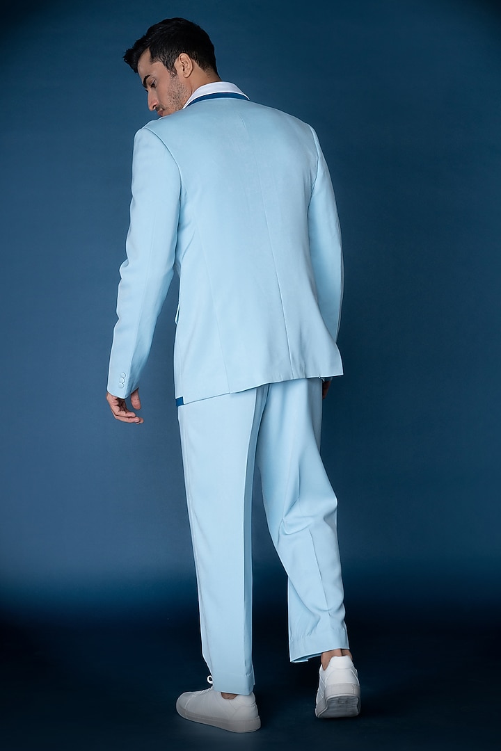 Blue Crepe Blazer Set by VAROIN MARWAH at Pernia's Pop Up Shop
