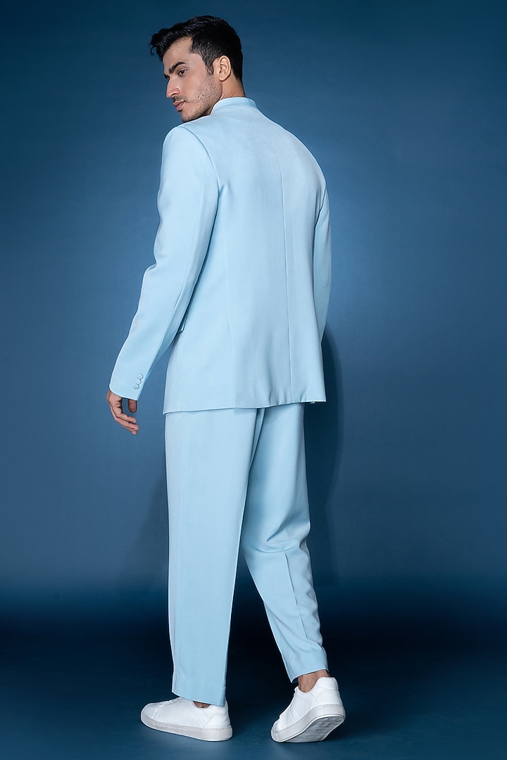 Blue Crepe Blazer Set by VAROIN MARWAH at Pernia's Pop Up Shop