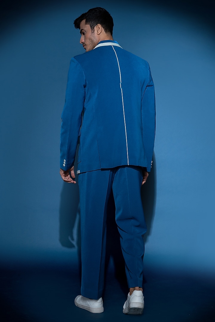 Indigo Blue Crepe Blazer Set by VAROIN MARWAH at Pernia's Pop Up Shop