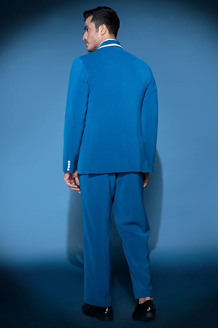 Blue Crepe Blazer by VAROIN MARWAH at Pernia's Pop Up Shop