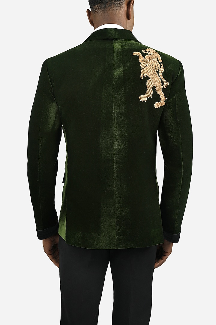 Green Velvet Blazer by VAROIN MARWAH at Pernia's Pop Up Shop
