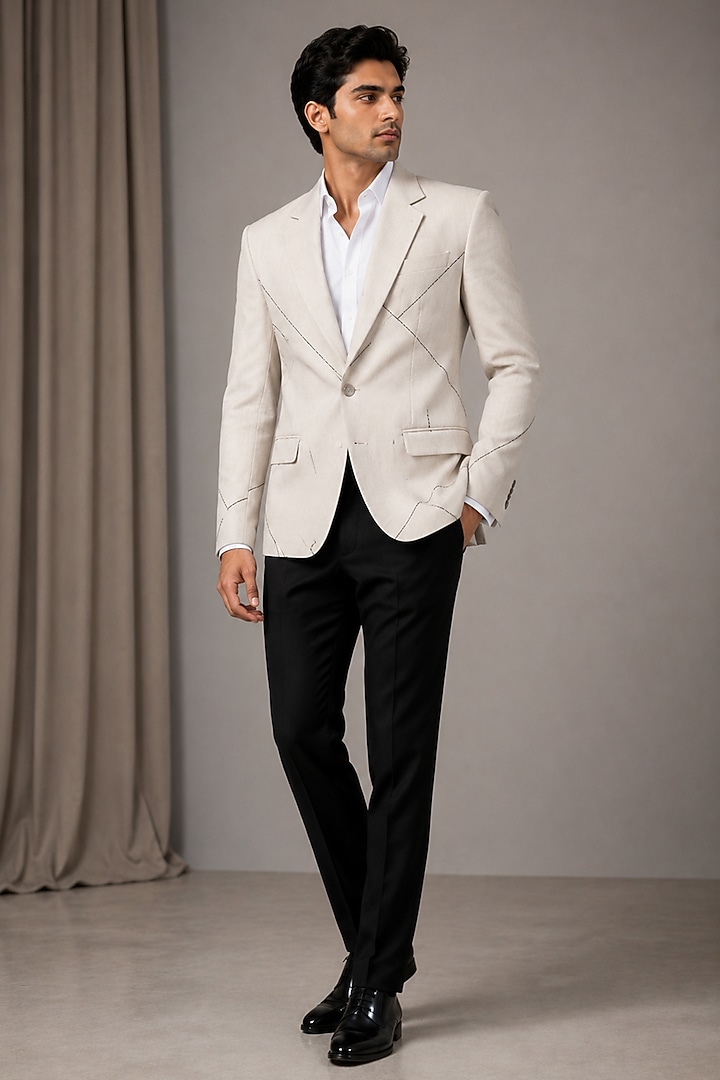 White Linen Blazer by VAROIN MARWAH at Pernia's Pop Up Shop