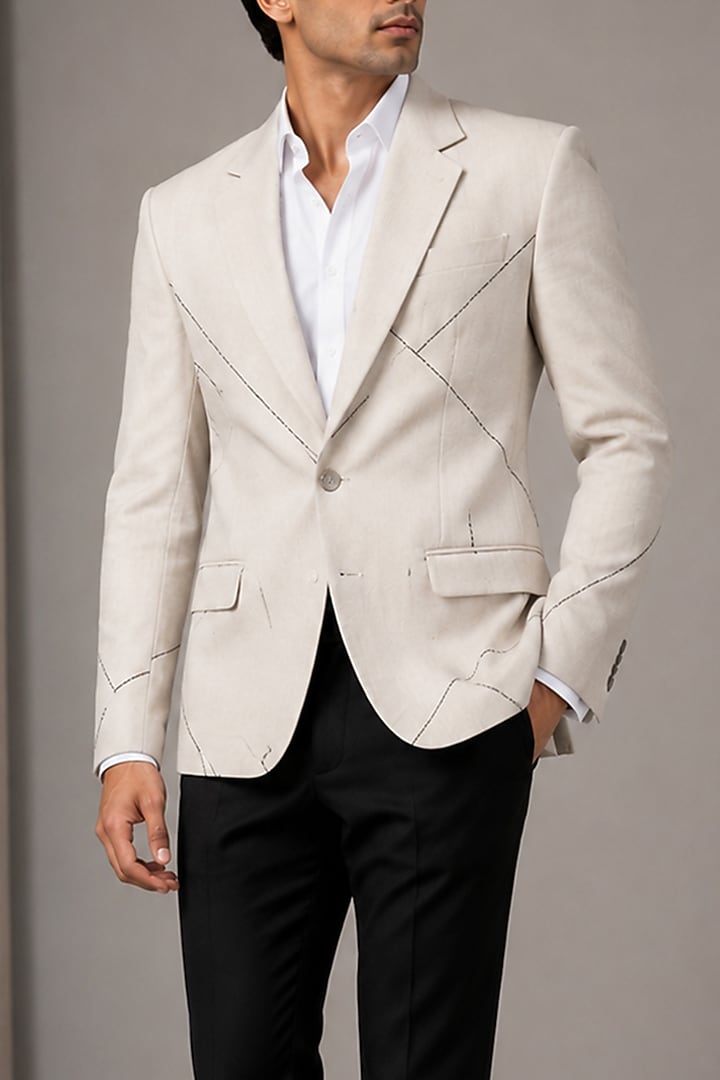 White Linen Blazer by VAROIN MARWAH at Pernia's Pop Up Shop