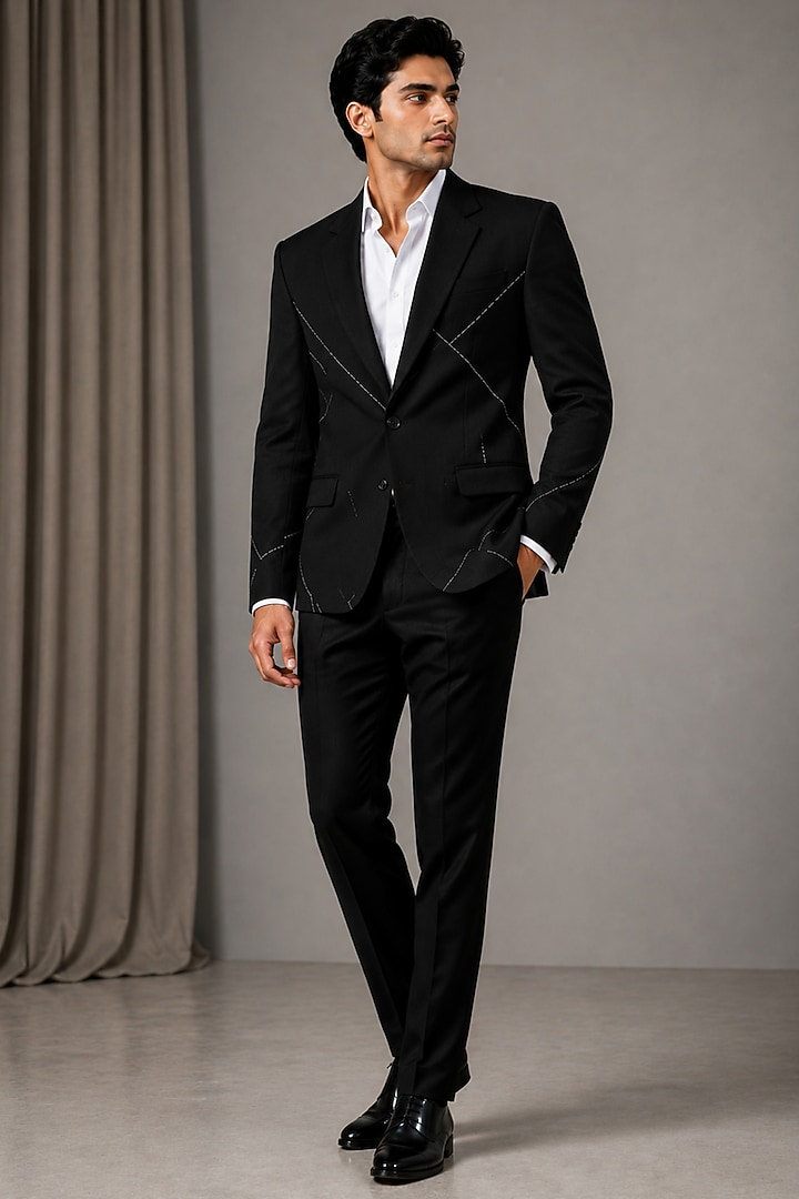 Black Linen Blazer by VAROIN MARWAH at Pernia's Pop Up Shop