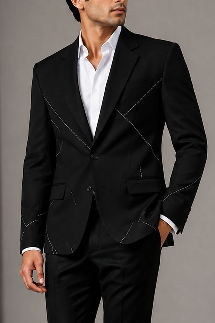 Black Linen Blazer by VAROIN MARWAH at Pernia's Pop Up Shop
