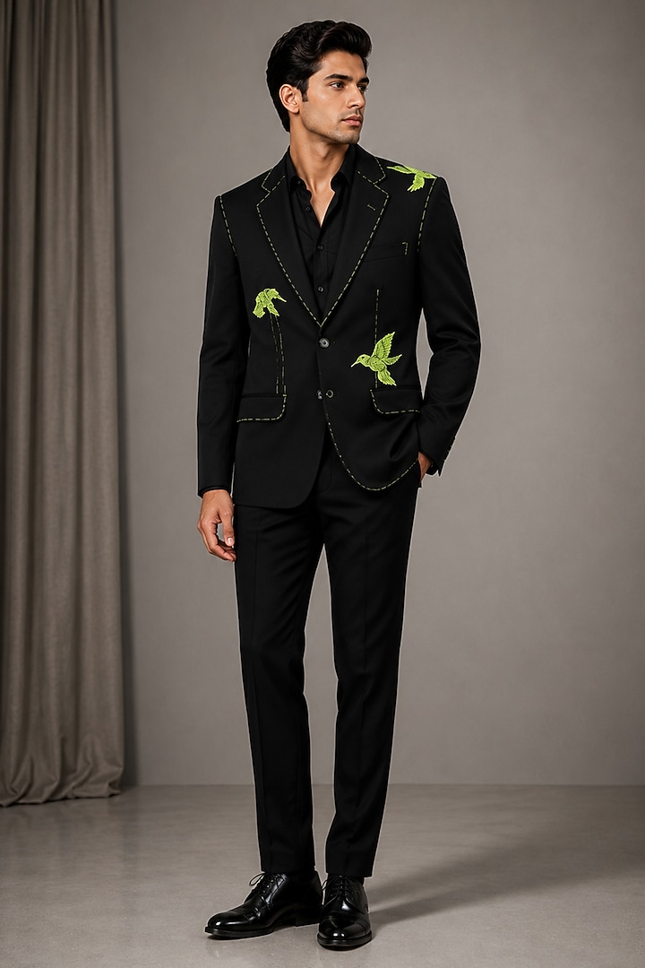 Black Suiting Blazer by VAROIN MARWAH at Pernia's Pop Up Shop