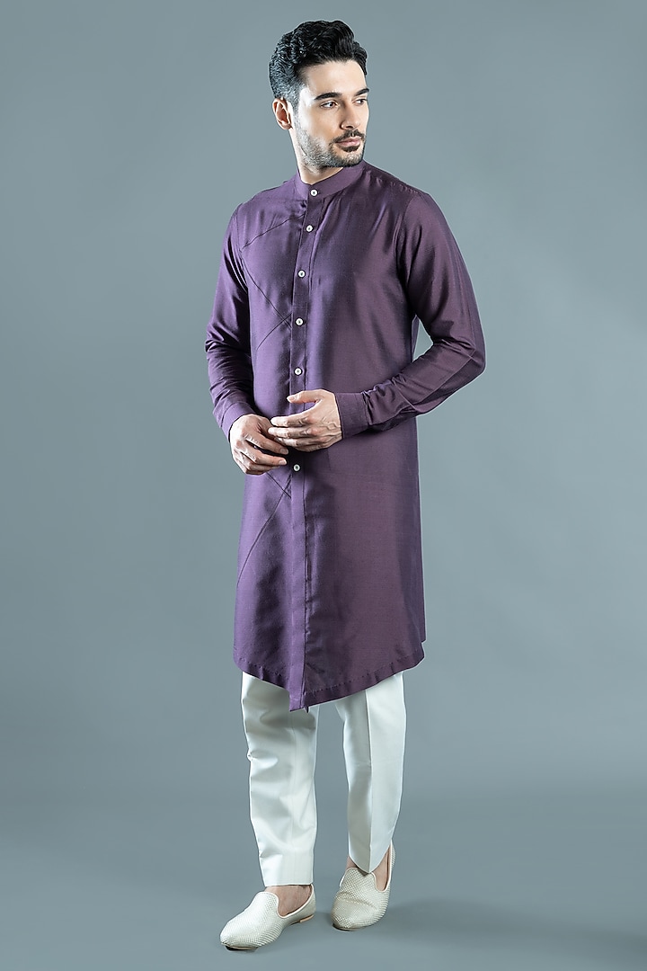 Purple Silk Kurta by VAROIN MARWAH at Pernia's Pop Up Shop