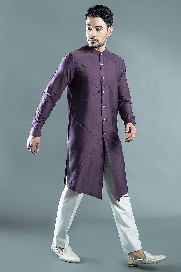 Purple Silk Kurta by VAROIN MARWAH at Pernia's Pop Up Shop