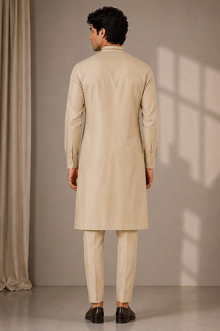 Beige Silk Embroidered Kurta by VAROIN MARWAH at Pernia's Pop Up Shop