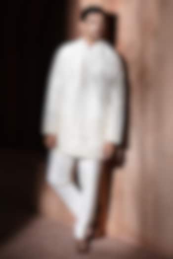 Ivory Silk Embroidered Nehru Jacket Set by VAROIN MARWAH at Pernia's Pop Up Shop