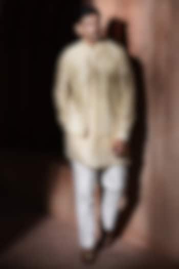 Beige Silk Embroidered Nehru Jacket Set by VAROIN MARWAH at Pernia's Pop Up Shop