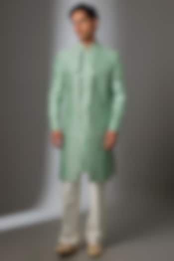 Mint Green Silk Groom Sherwani Set by VAROIN MARWAH at Pernia's Pop Up Shop
