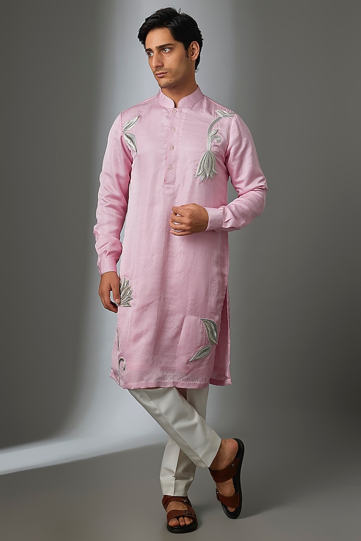 Pink Silk Kurta Set by VAROIN MARWAH at Pernia's Pop Up Shop