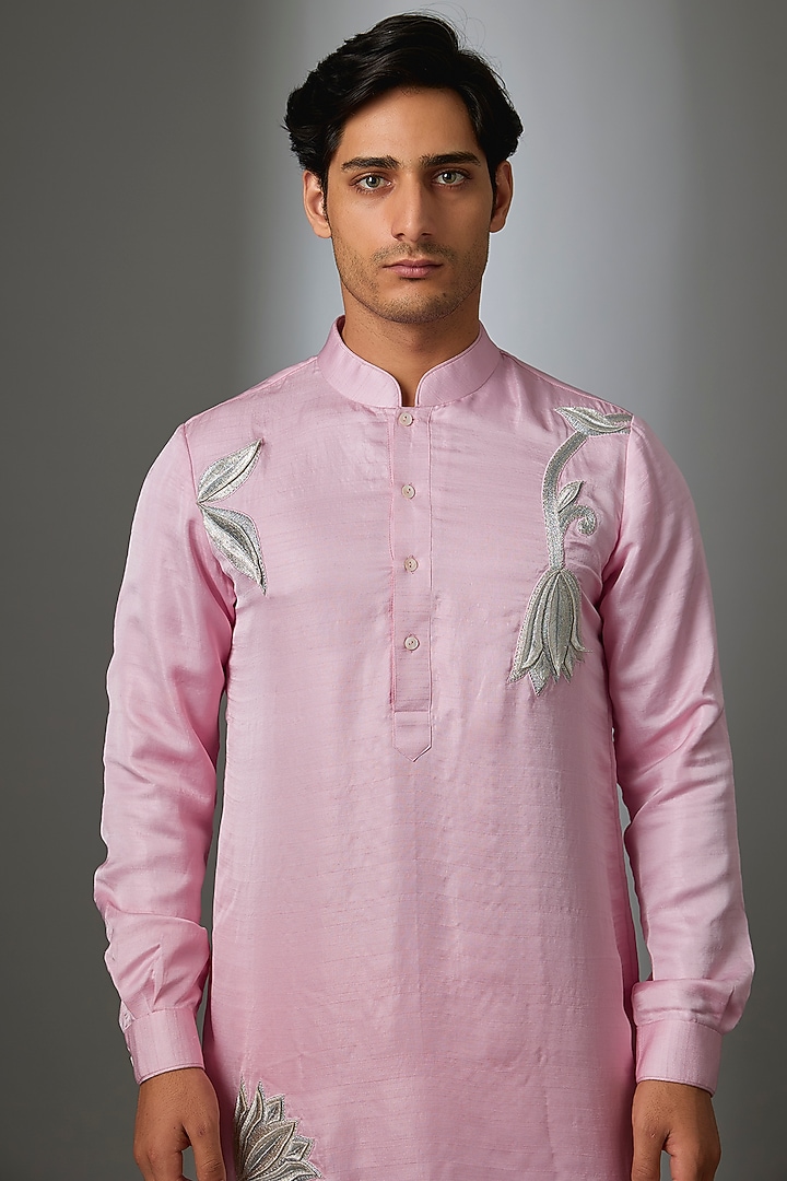 Pink Silk Kurta Set by VAROIN MARWAH at Pernia's Pop Up Shop