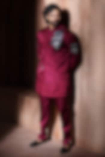 Maroon Silk Embroidered Nehru Jacket by VAROIN MARWAH at Pernia's Pop Up Shop
