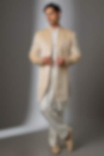 Off-White Silk Groom Indowestern Jacket Set by VAROIN MARWAH at Pernia's Pop Up Shop