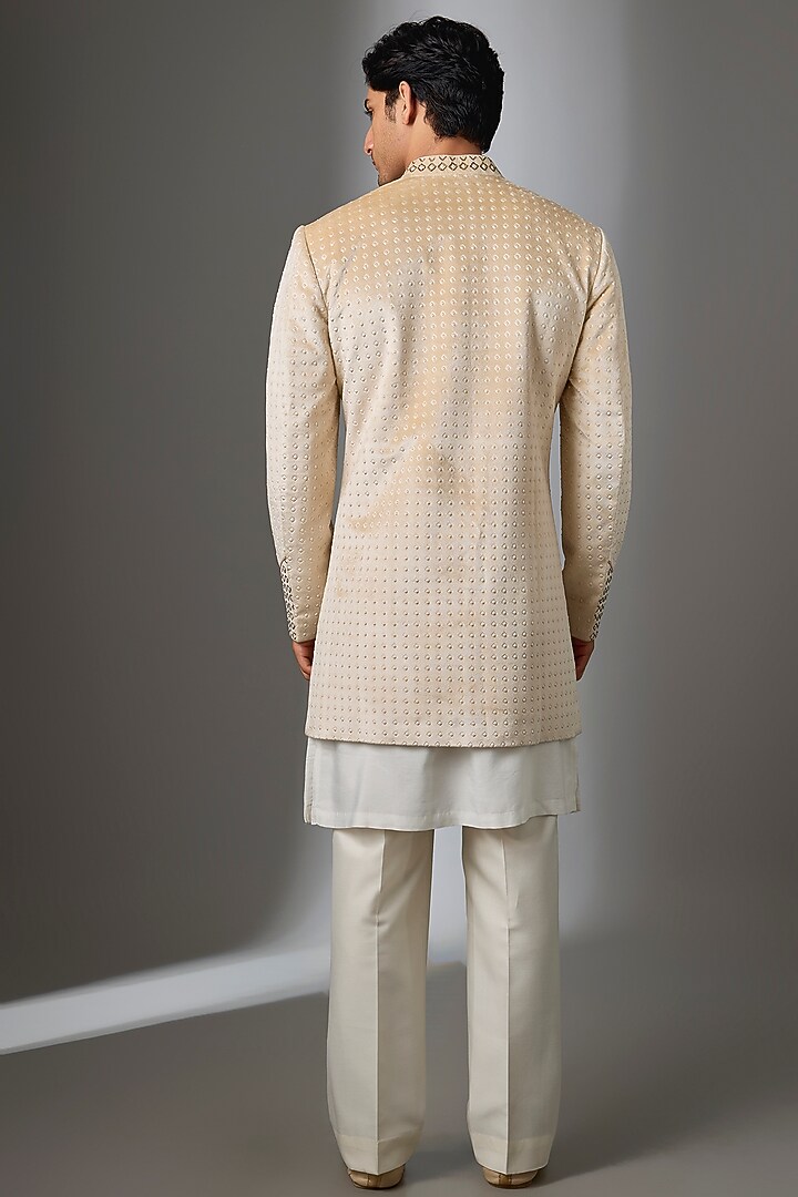 Off-White Silk Groom Indowestern Jacket Set by VAROIN MARWAH at Pernia's Pop Up Shop
