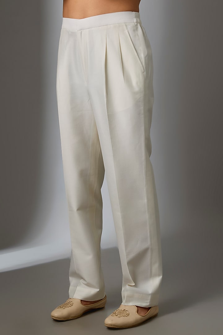 Cream Silk Groom Indowestern Jacket Set by VAROIN MARWAH at Pernia's Pop Up Shop