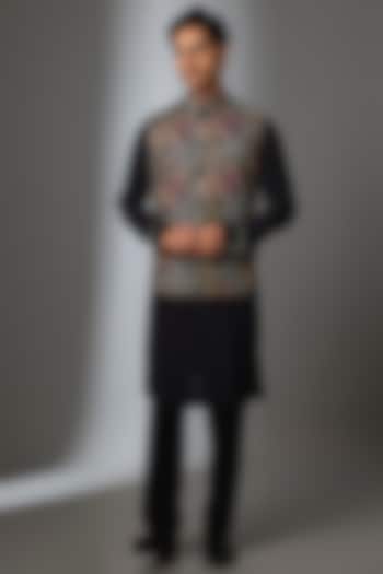 Black Silk Bundi Jacket by VAROIN MARWAH at Pernia's Pop Up Shop